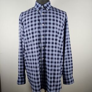 Construct Men's Wrinkle Free Stretch Navy Plaid Long Sleeve Button Down Size XL